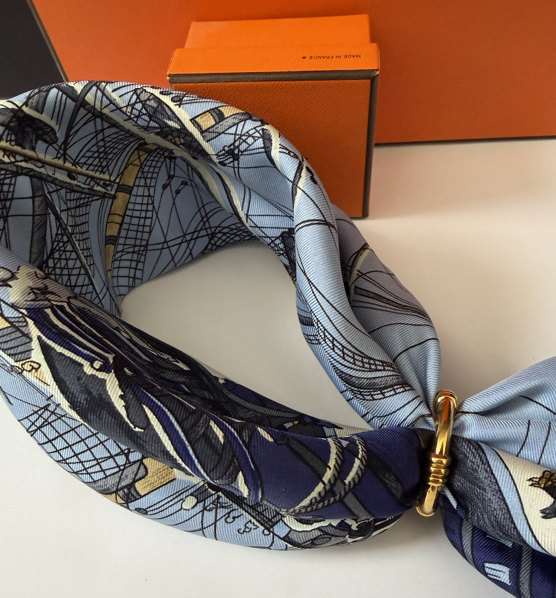 hermÈs scarf ring lifebuoy nautical 24k gold tone w/box c.1990s 2000
