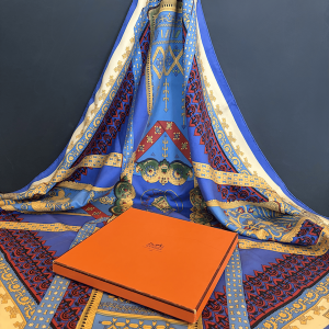 hermÈs silk scarf brins d'or blue gold multi by julie abadie 1982 w/box