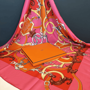 hermÈs silk scarf l'instruction du roy germanic writing pink multi by henri d'origny 1993 w/box