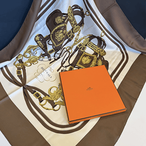 hermÈs vintage silk scarf brides de gala chocolate brown by hugo grygkar c.1990s w/box