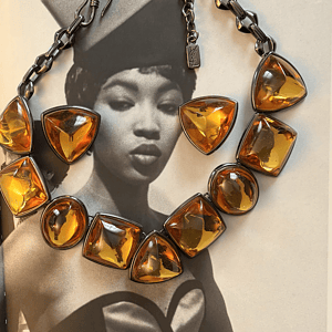 yves saint laurent ysl by robert goossens vintage citrine cabochon necklace earrings set c.1980